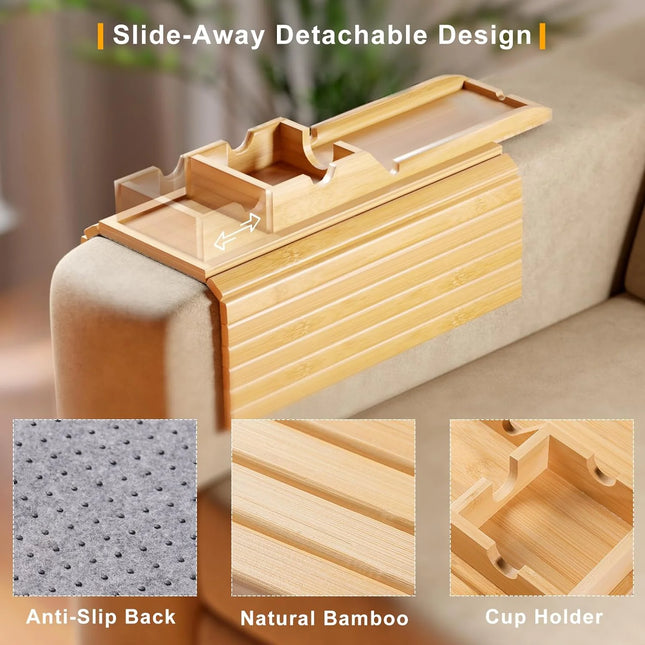 Bamboo Sofa Cup Holder Tray