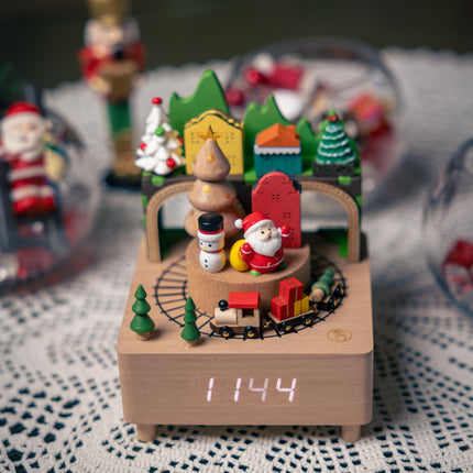 Christmas Wooden Music Box Alarm Clock