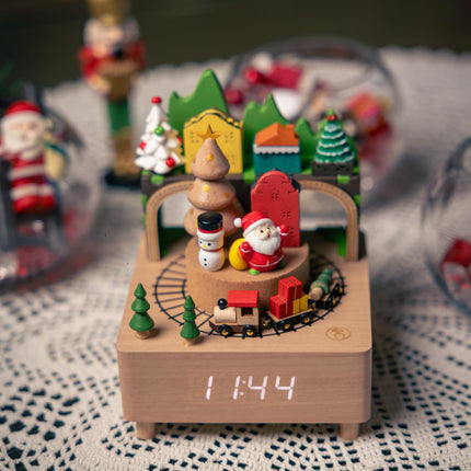 Christmas Wooden Music Box Alarm Clock