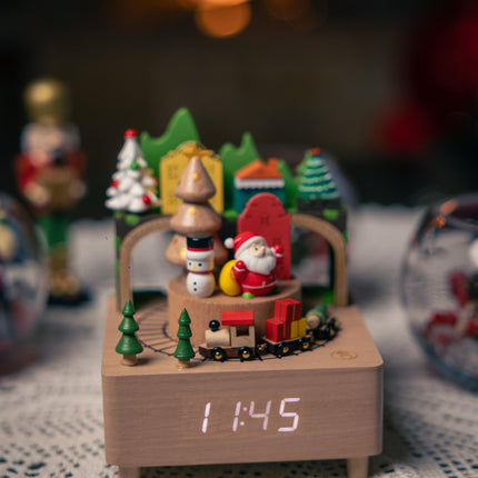 Christmas Wooden Music Box Alarm Clock