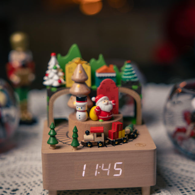 Christmas Wooden Music Box Alarm Clock