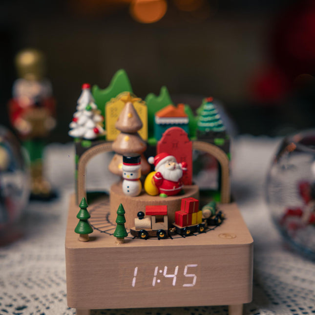 Christmas Wooden Music Box Alarm Clock