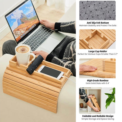 Bamboo Sofa Cup Holder Tray