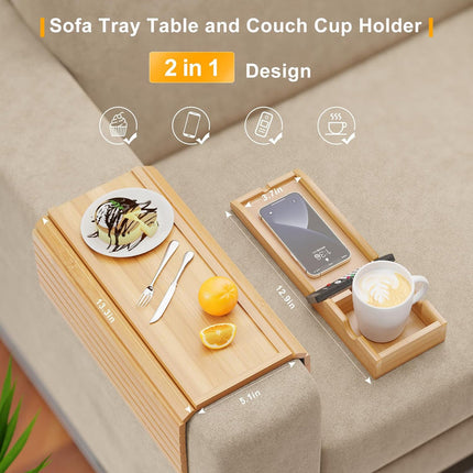 Bamboo Sofa Cup Holder Tray